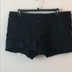 Torrid black denim shorts with cut out design 20